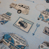 VW Bulli Bus T1 blau Vintage auf dickem Gobelin