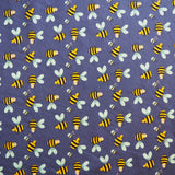 Bienchen Biene auf blauem Baumwollstoff